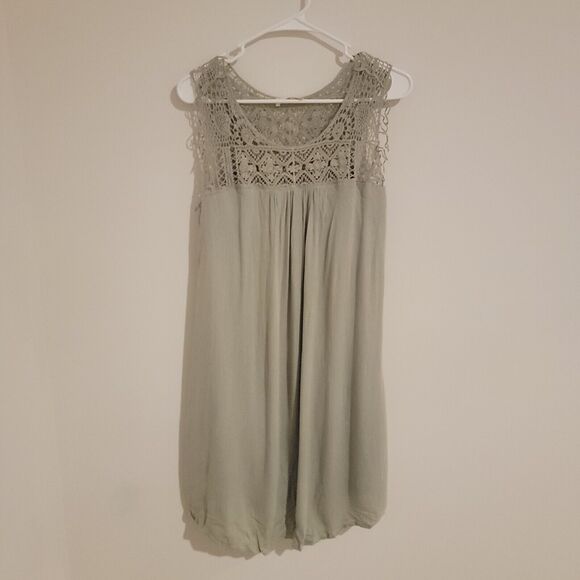 Altard State Dress Mini Green Trapeze And Swing Boho Floral Fringe Gauze Dress - Picture 1 of 6